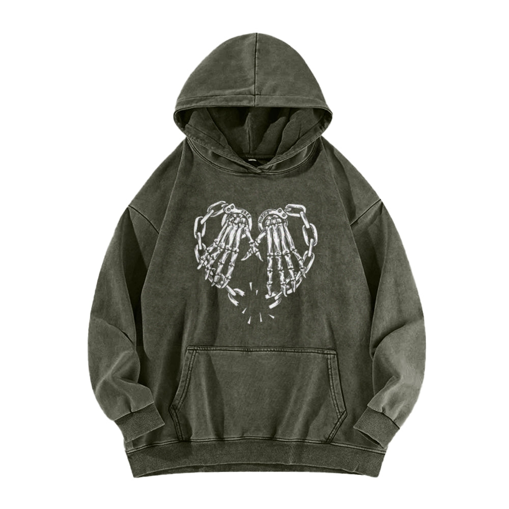 Mens Vintage Skeleton Heart Hand Graphic Hoodies