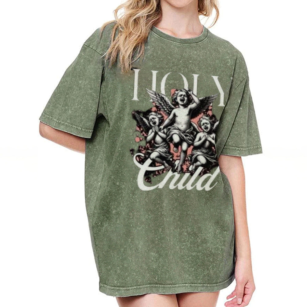 Women Washed Vintage Holy Child Graphic Tee