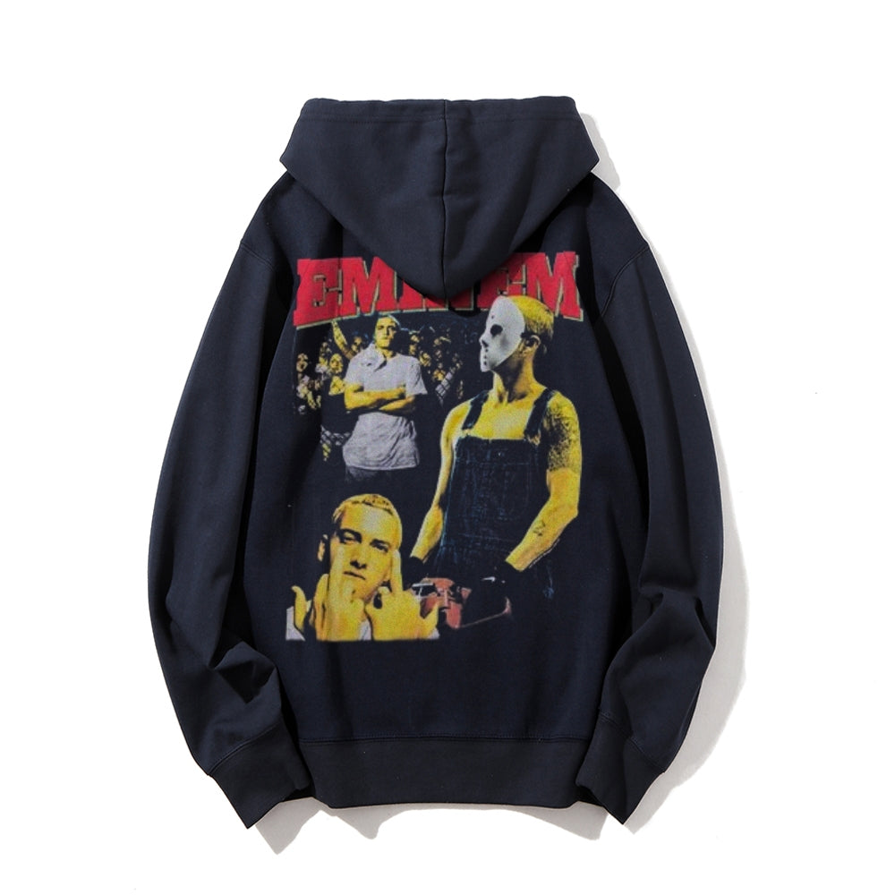 Mens Vintage Eminem Darkness Style Print Graphic Pullover With Kangaroo Pocket Hoodies