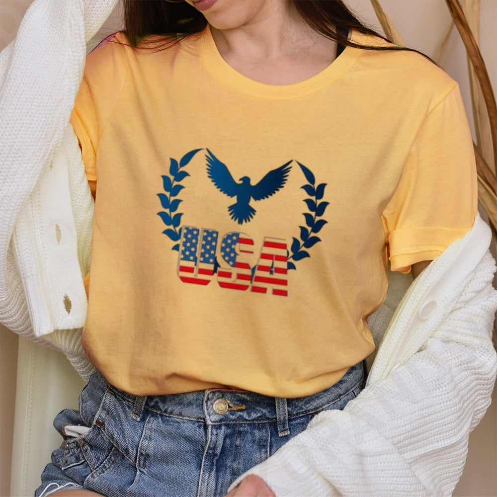 Women Eagle Flag Print T-shirt