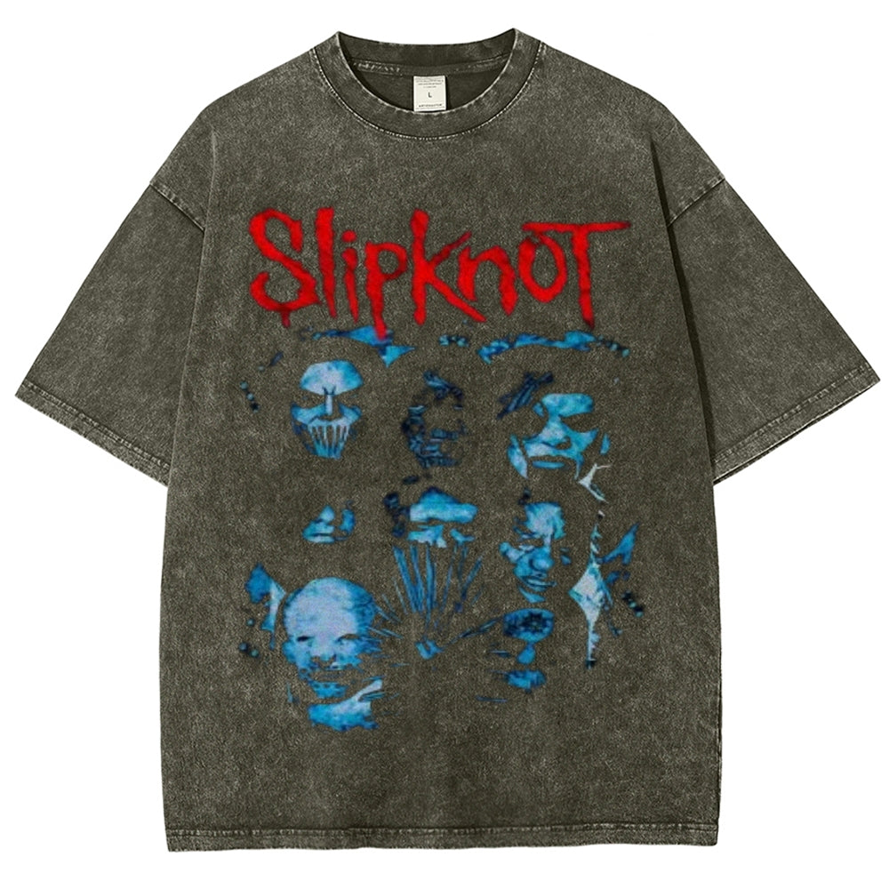 Unisex Vintage The Slipknot Rock Band Print Short Sleeve Casual Graphic Washed T-shirt