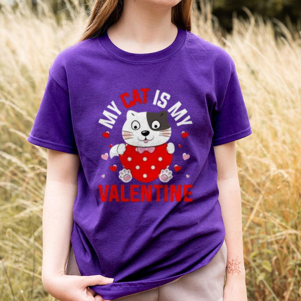 Women My Cat Is My Valentine's Day Print Graphic T-shirt