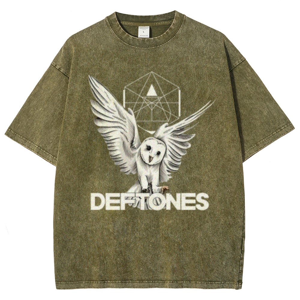 Unisex Vintage The Deftones Rock Band Print Short Sleeve Casual Graphic Washed T-shirt