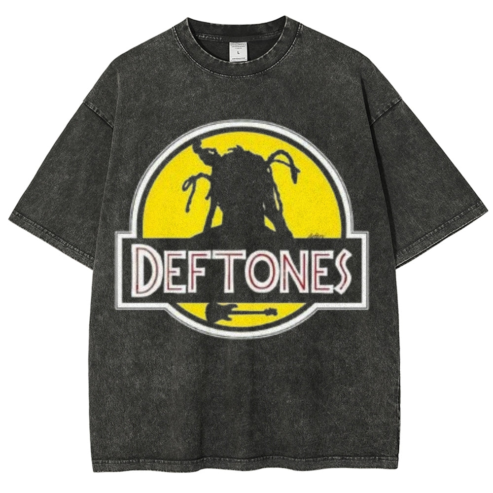 Unisex Vintage The Deftones Rock Band Print Short Sleeve Casual Graphic Washed T-shirt