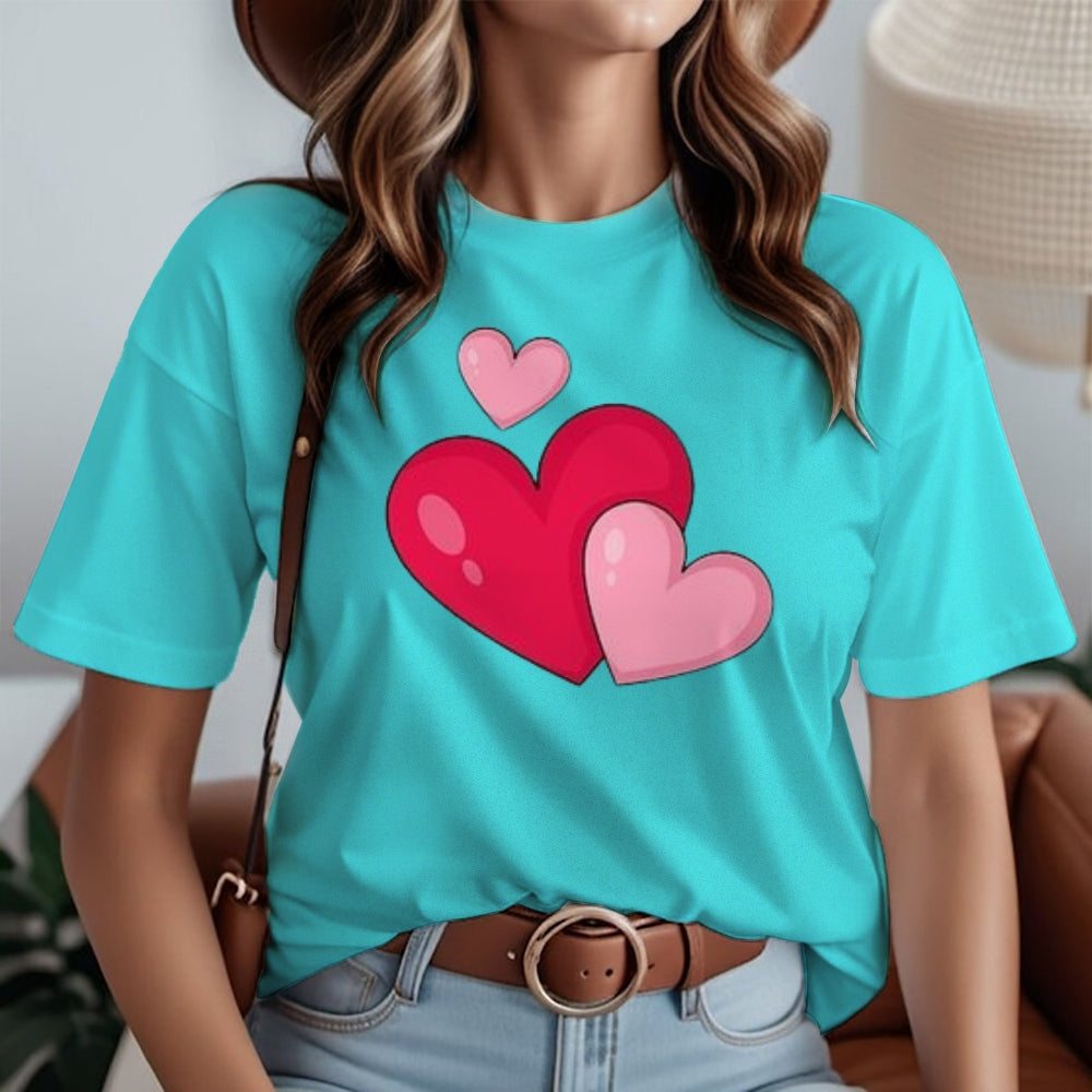 Women Love Pink Heart Valentine's Day Print Graphic T-shirt