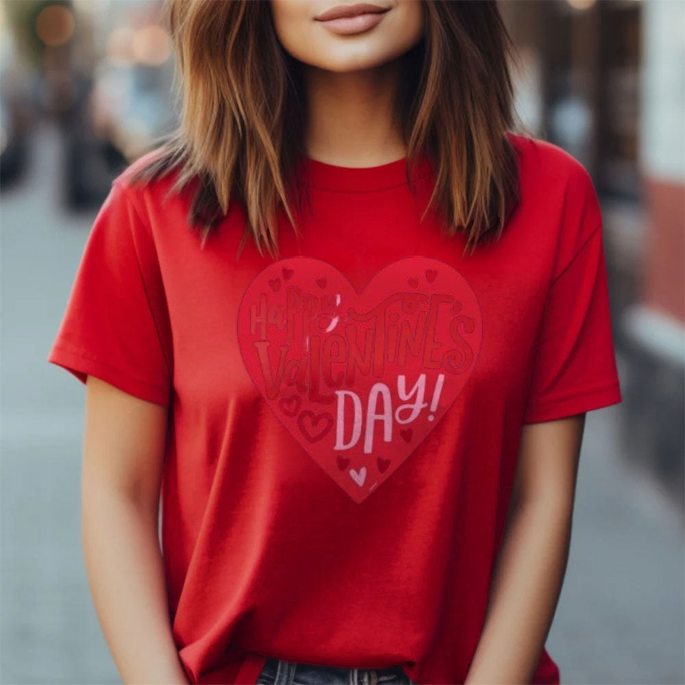 Women Happy Valentine's Day Heart Print Graphic T-shirt