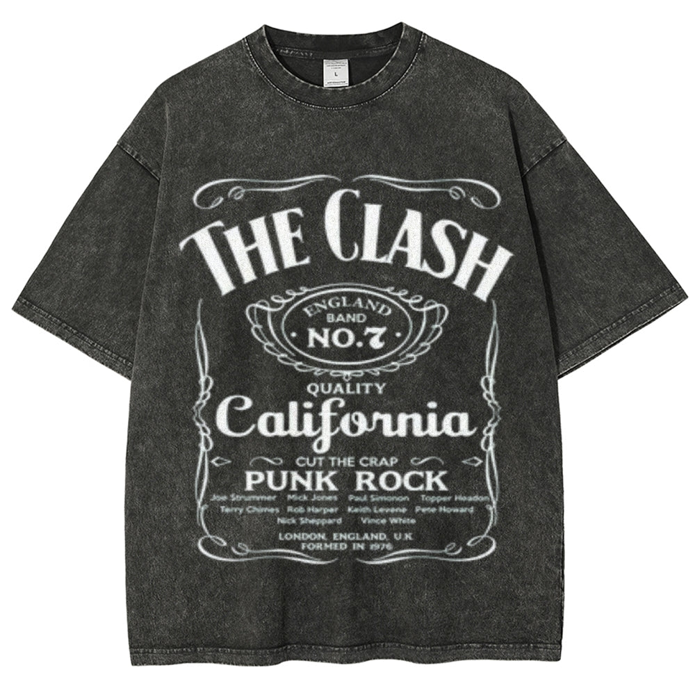 Unisex Vintage The Clash Rock Band Print Short Sleeve Casual Graphic Washed T-shirt