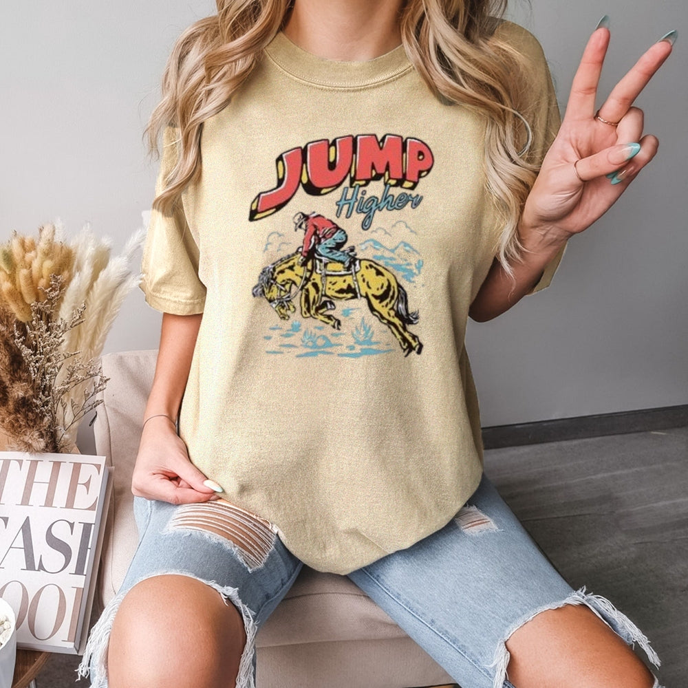 Women Cowboy Jump Higher Print Graphic T-shirt