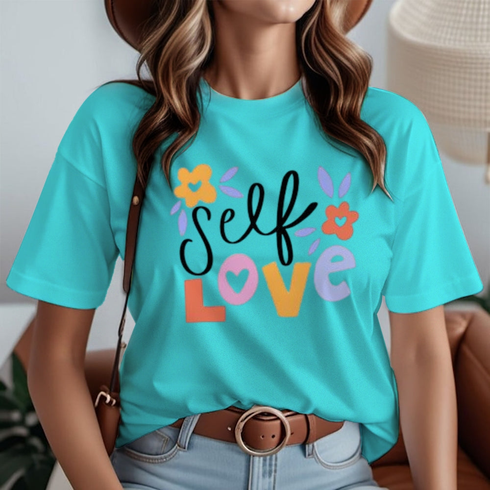 Women Self Love Flower Print Graphic T-shirt