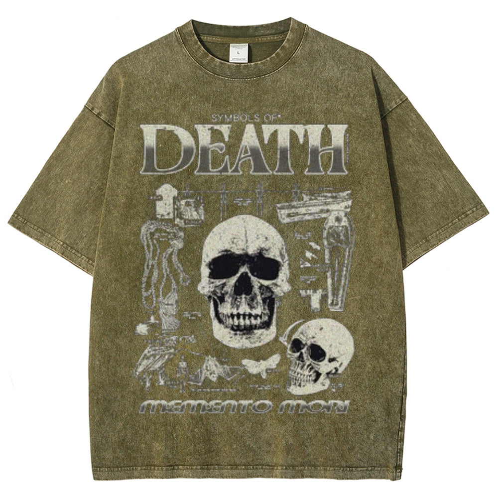 Unisex Vintage Death Darkness Style Graphic Short Sleeve Washed T-shirt