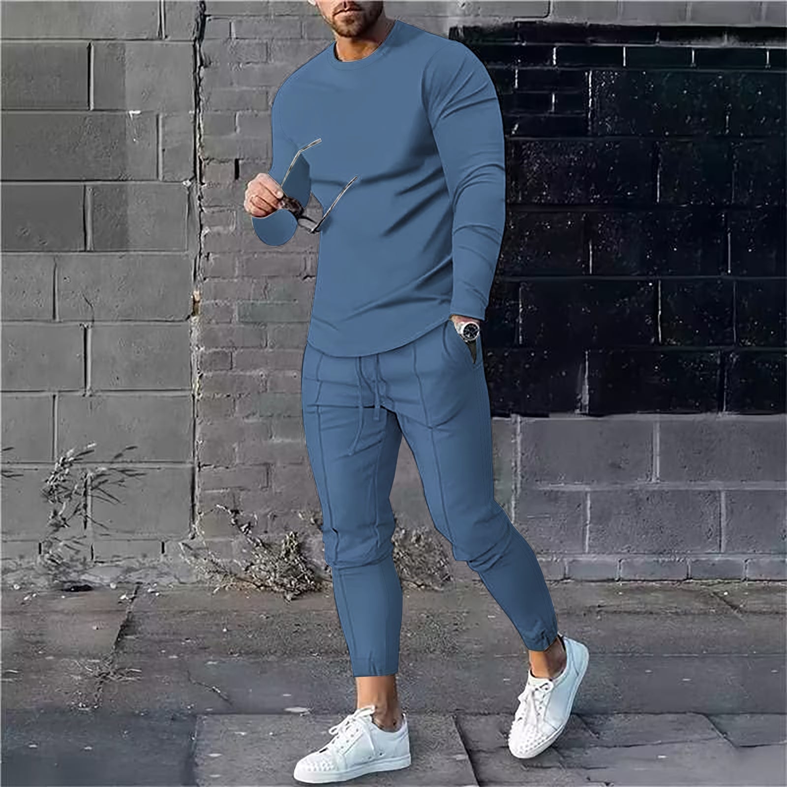 Mens Solid Color Blue Ashes Tracksuit Sets