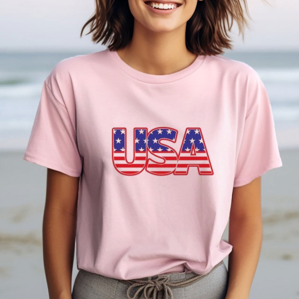 Women Usa Letter Print T-shirt