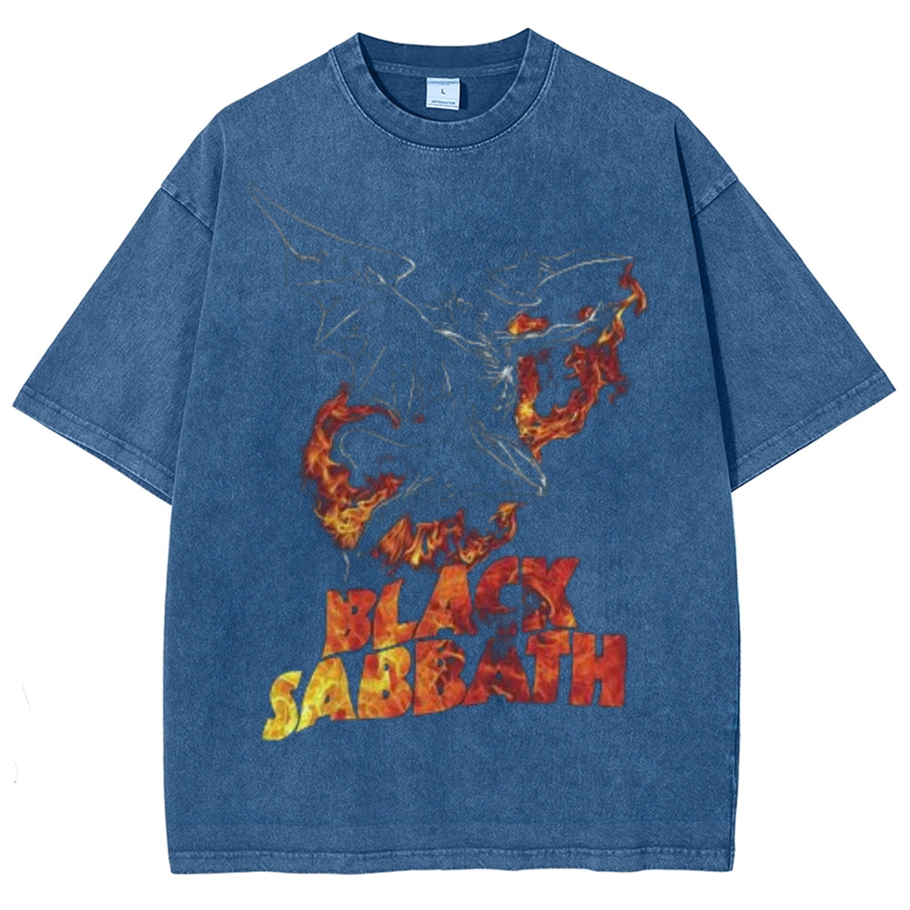 Unisex Vintage Sabbath Graphic Short Sleeve Washed T-shirt