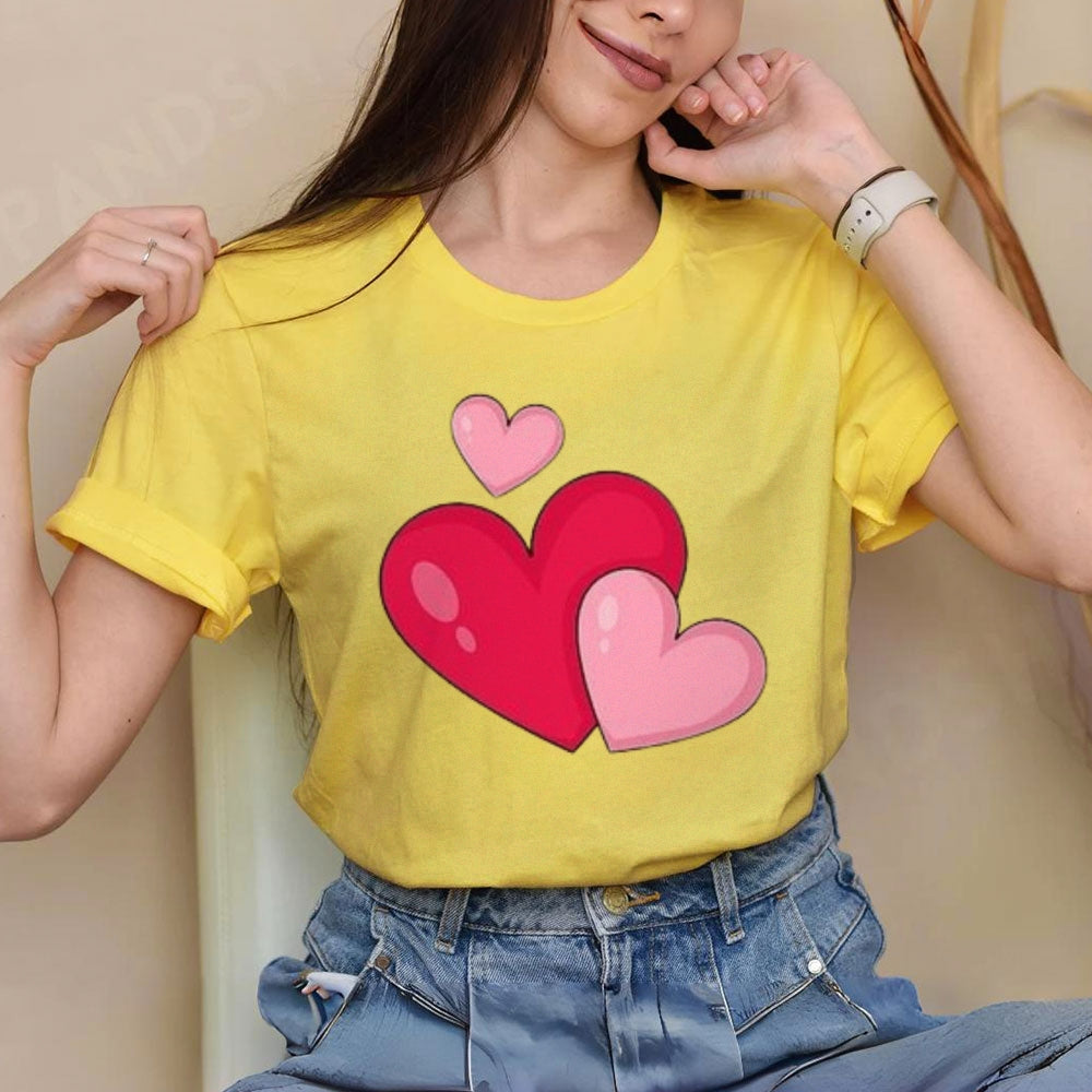 Women Love Pink Heart Valentine's Day Print Graphic T-shirt