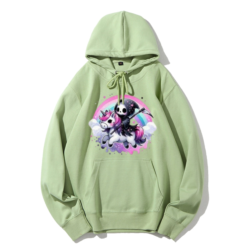 Women Cute Unicorn Skeleton Graphic Hoodies