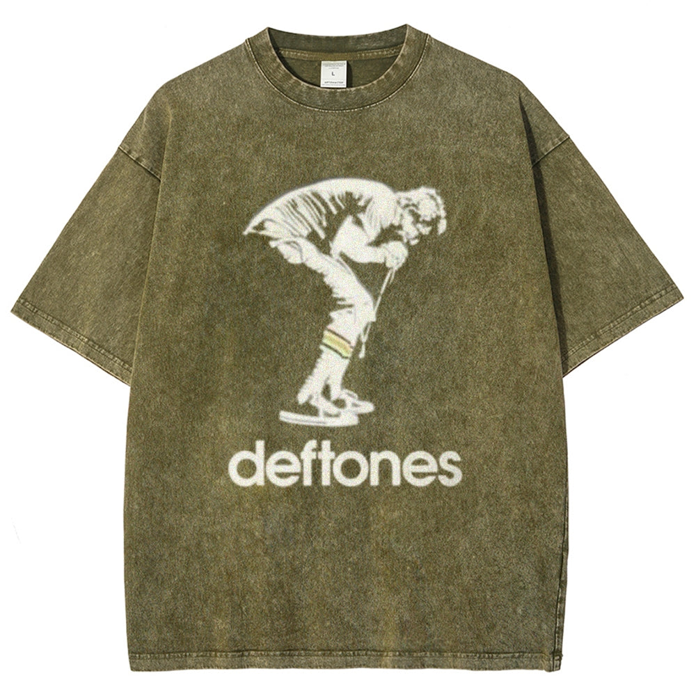 Unisex Vintage The Deftones Rock Band Print Short Sleeve Casual Graphic Washed T-shirt