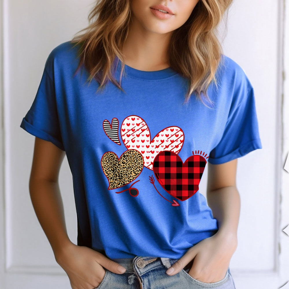 Women Love Leopard Heart Valentine's Day Print Graphic T-shirt