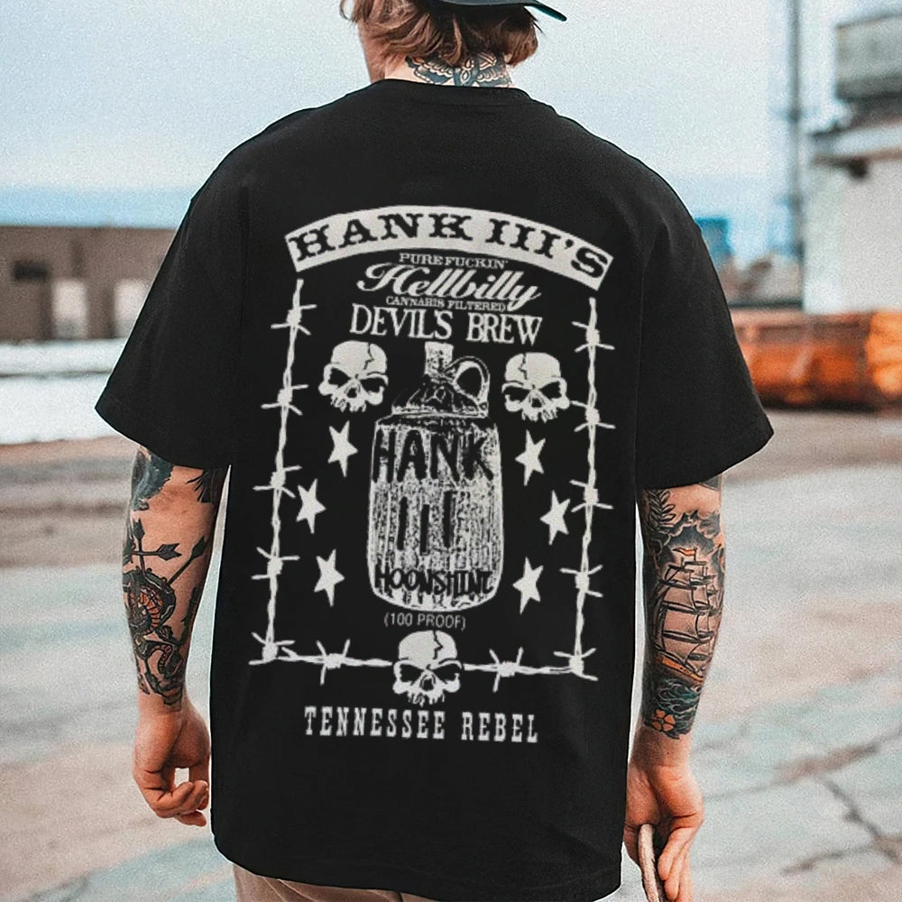 Mens Vintage Hank 3 Darkness Style Print Graphic Tee