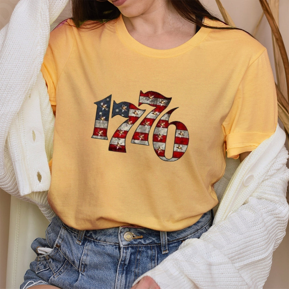 Women America 1776 Flag Print T-shirt