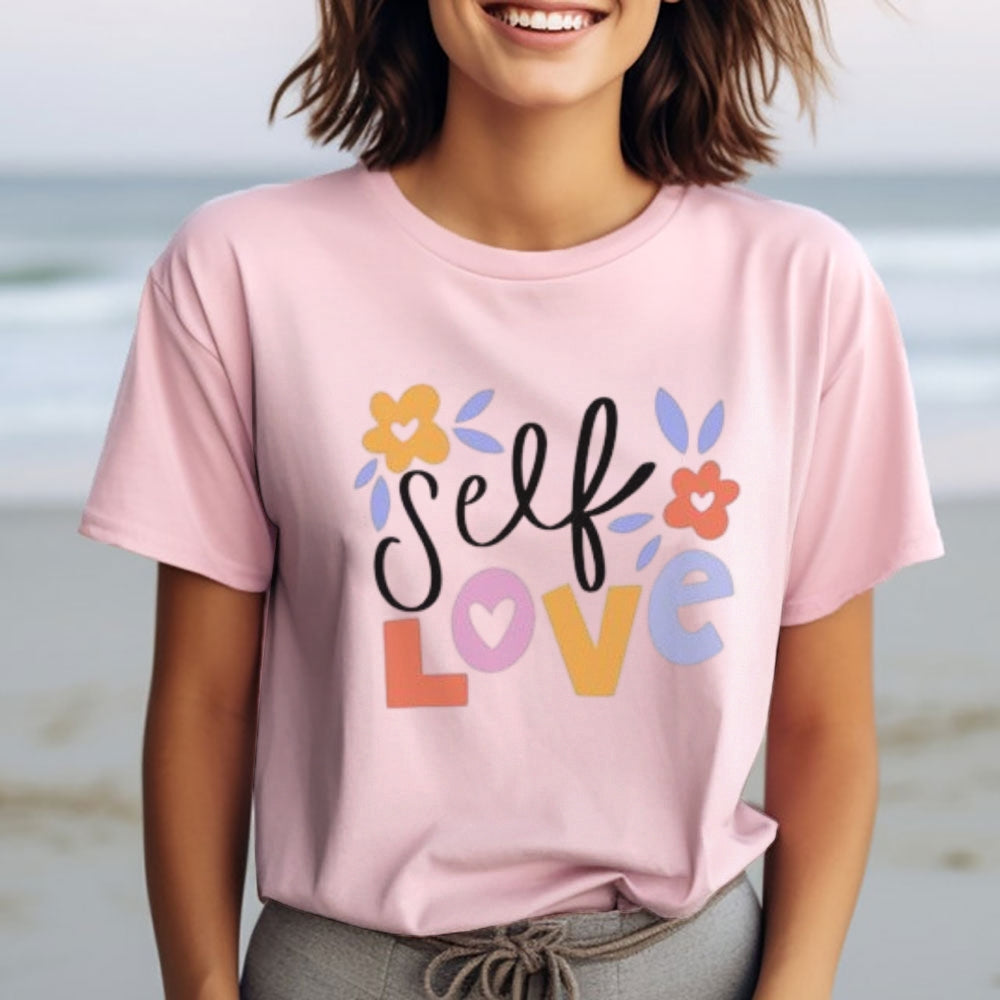 Women Self Love Flower Print Graphic T-shirt