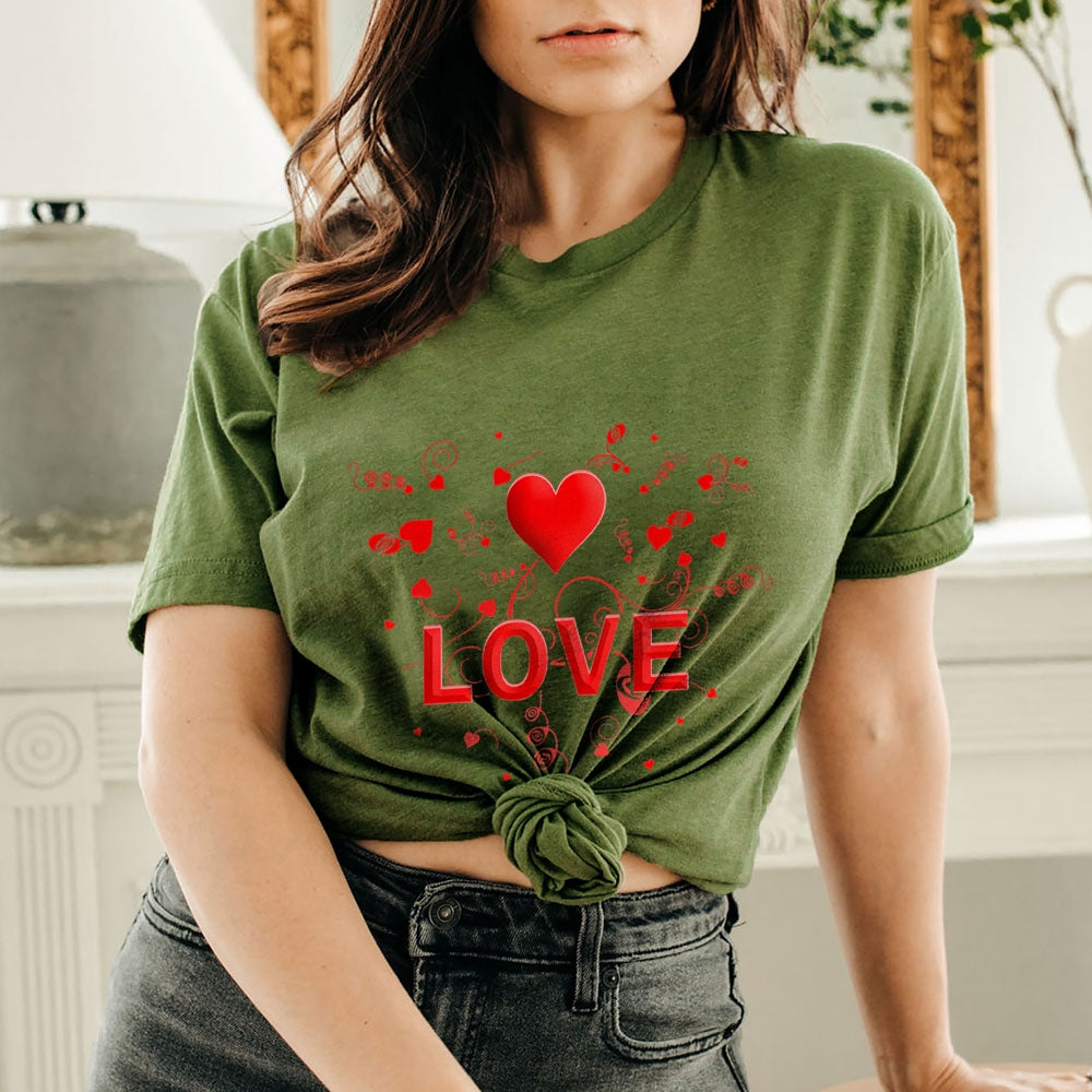 Women Valentine's Day Love Heart Print Graphic T-shirt