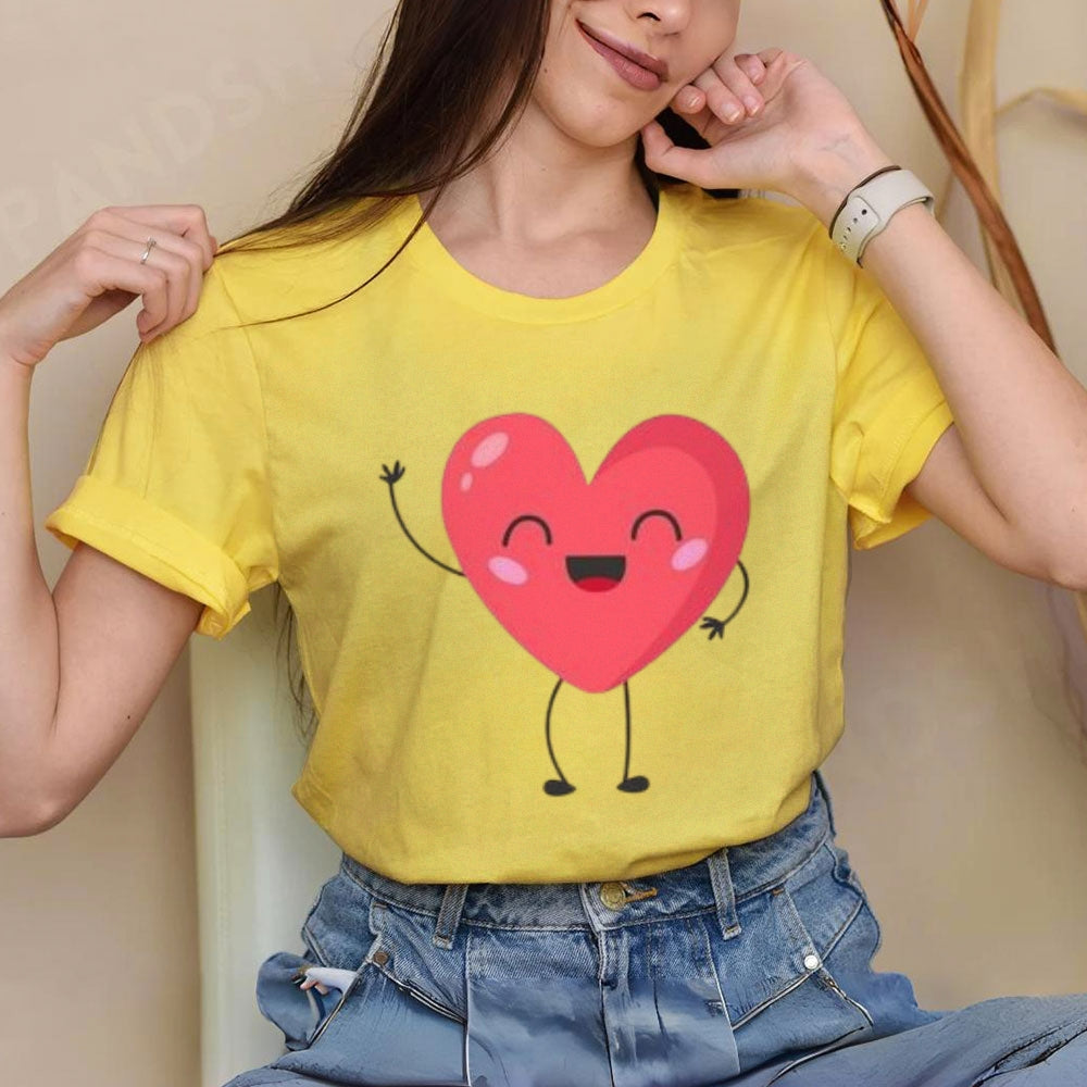 Women Love Pink Heart Valentine's Day Print  Graphic T-shirt