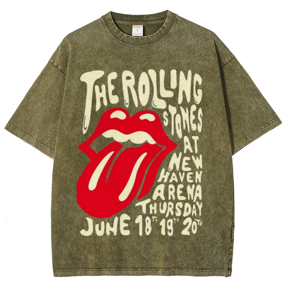 Unisex Vintage The Rolling Stone Rock Band Print Short Sleeve Casual Graphic Washed T-shirt