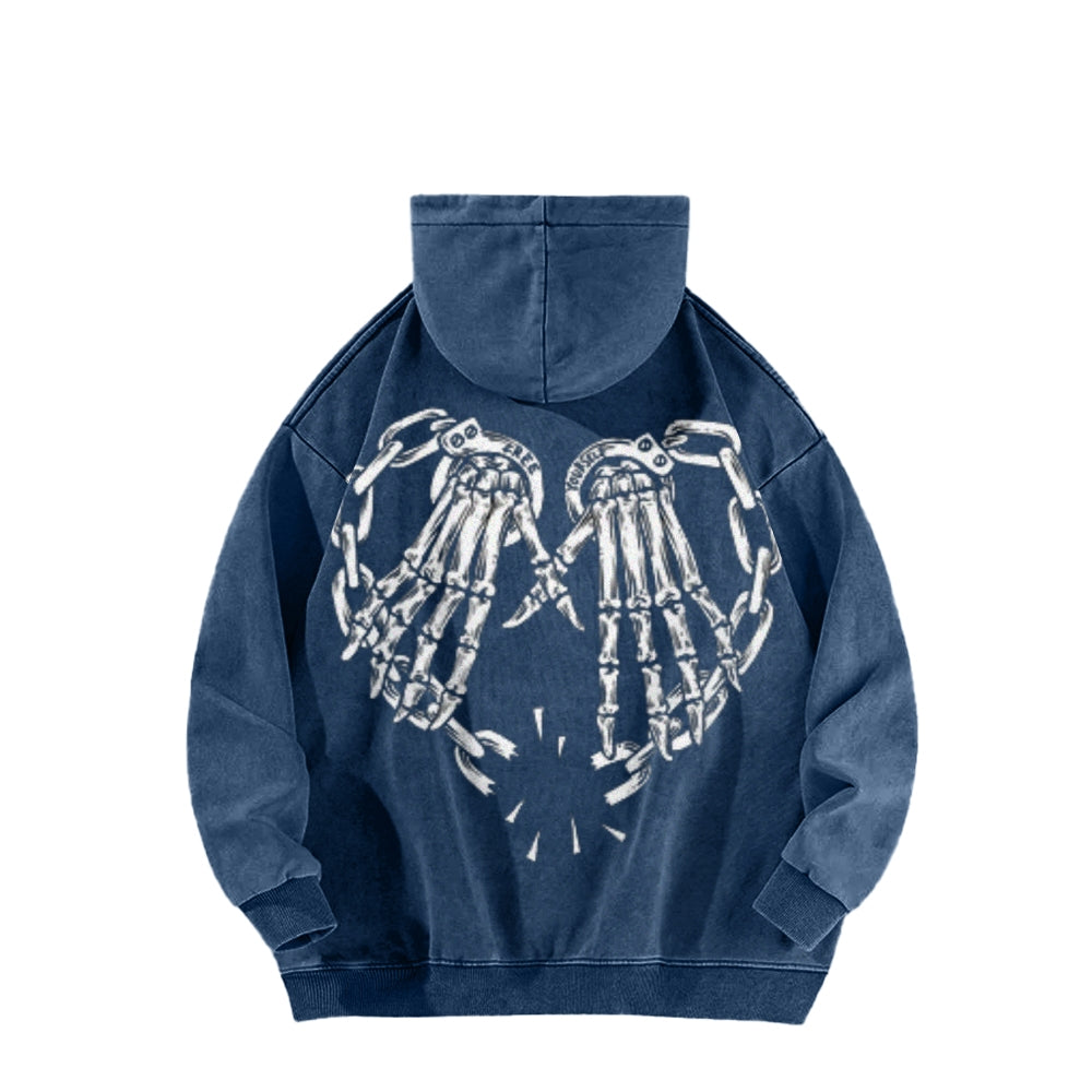 Mens Vintage Skeleton Heart Hand Graphic Hoodies