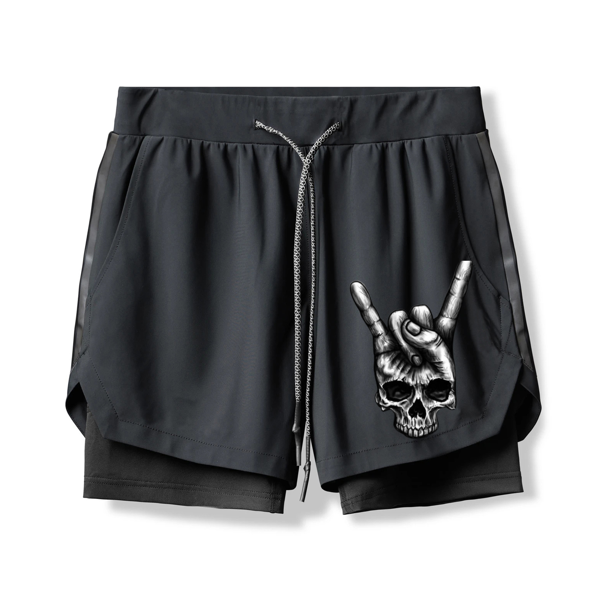 Skull Rock Roll Hand 2 In 1 Gym Shorts for Men