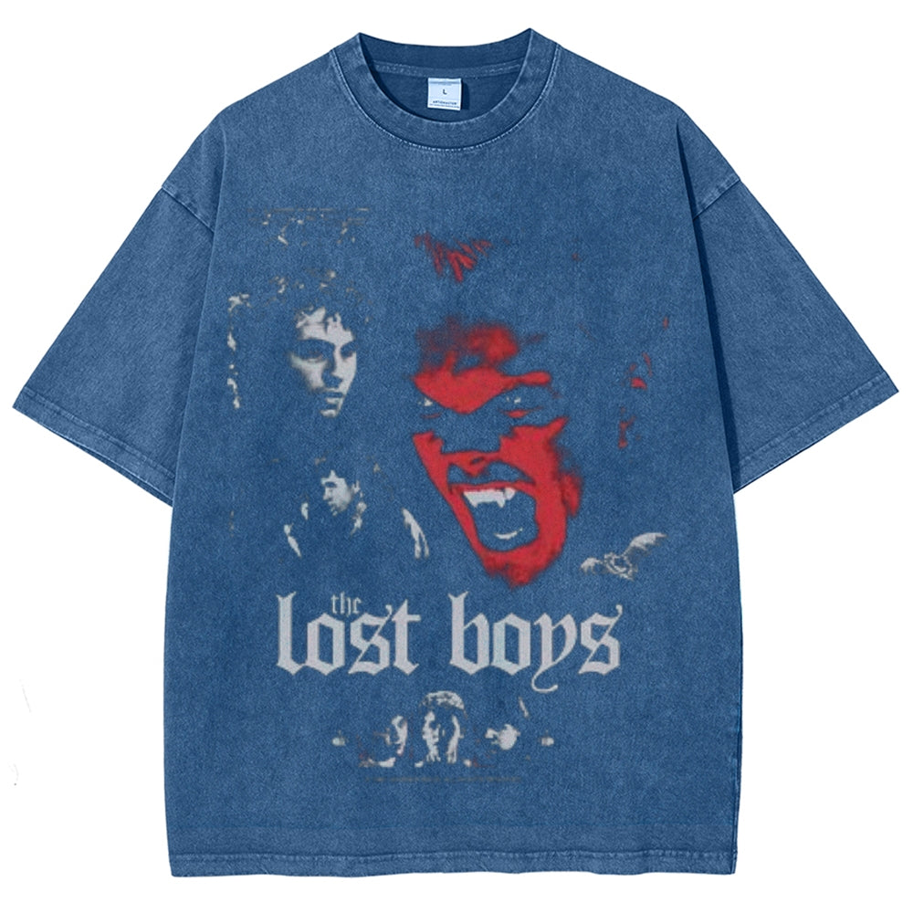 Unisex Vintage The Lost Boys Horror Graphic Short Sleeve Washed T-shirt