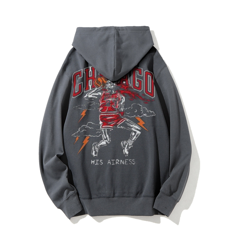 Mens Vintage Chicago Darkness Style Print Graphic Pullover With Kangaroo Pocket Hoodies