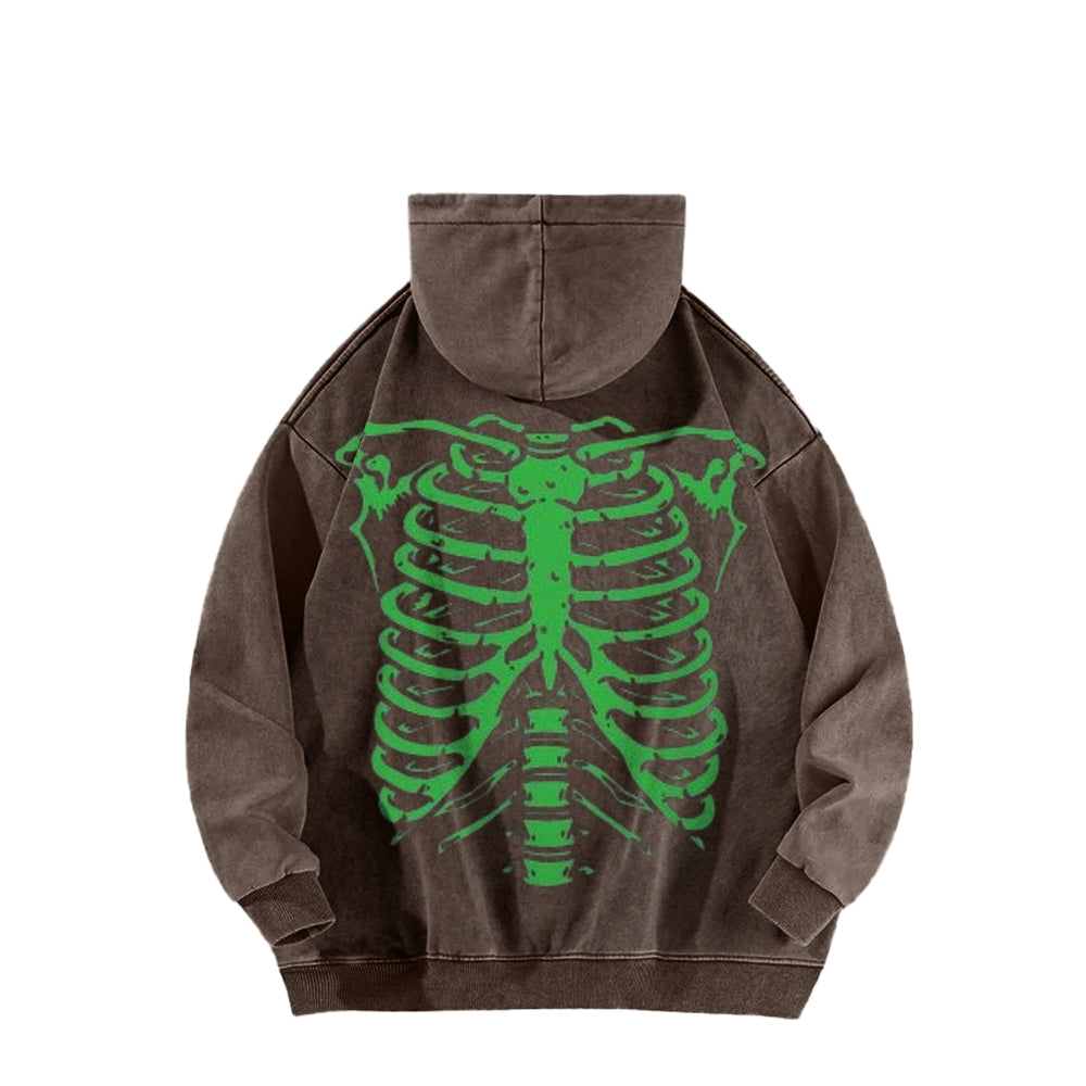 Mens Vintage Green Skeleton Graphic Hoodies