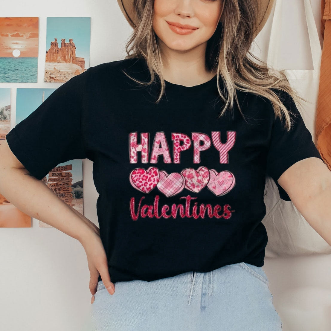 Women Happy Valentine's Day Print Graphic T-shirt