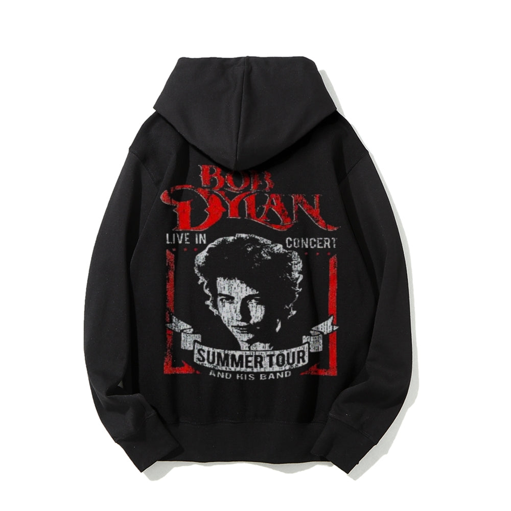 Mens Vintage Bob Dylan Darkness Style Print Graphic Pullover With Kangaroo Pocket Hoodies