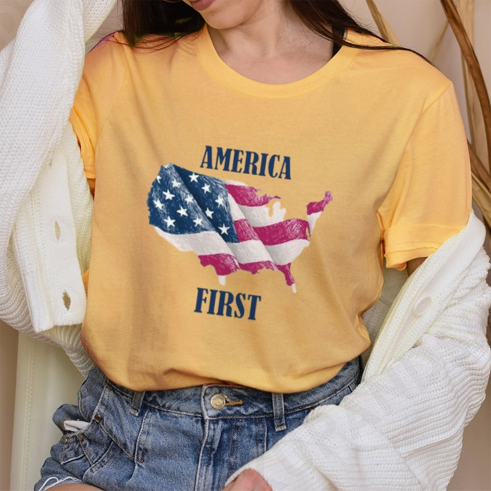 Women America First Flag Print T-shirt