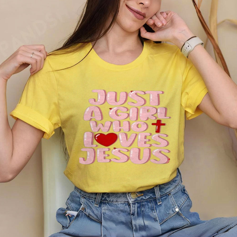 Women Just A Girl Who Loves Jesus Print Graphic T-shirt