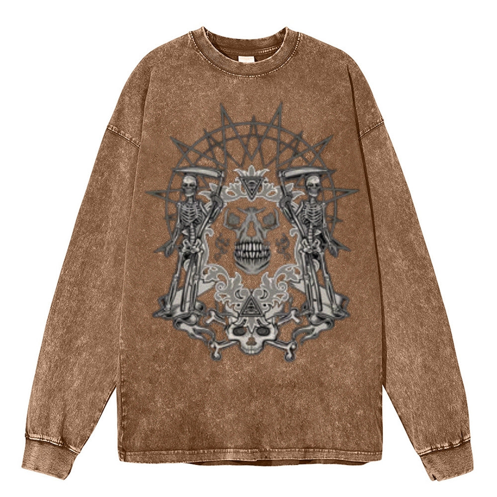 Oversized Vintage Washed Gothic Skull Graphic Sweatshirt