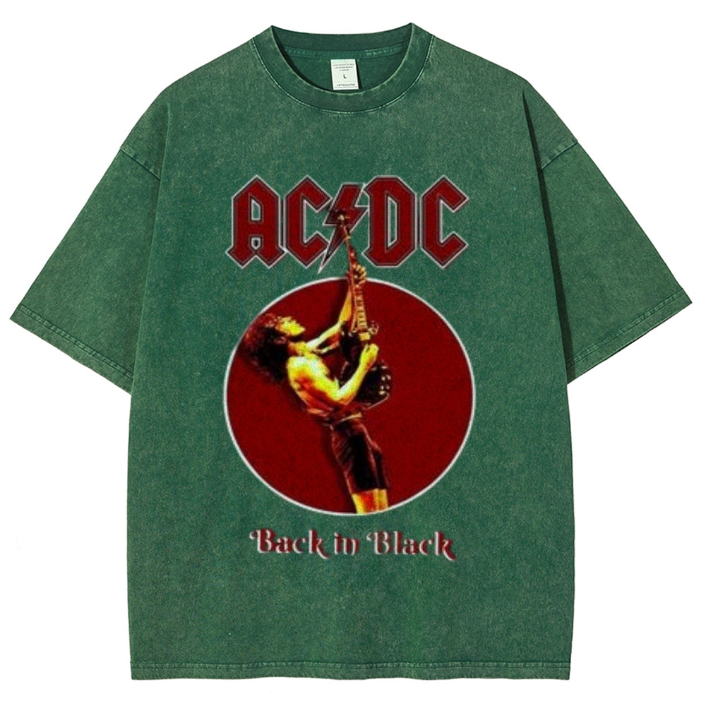 Unisex Vintage The Acdc Rock Band Print Short Sleeve Casual Graphic Washed T-shirt