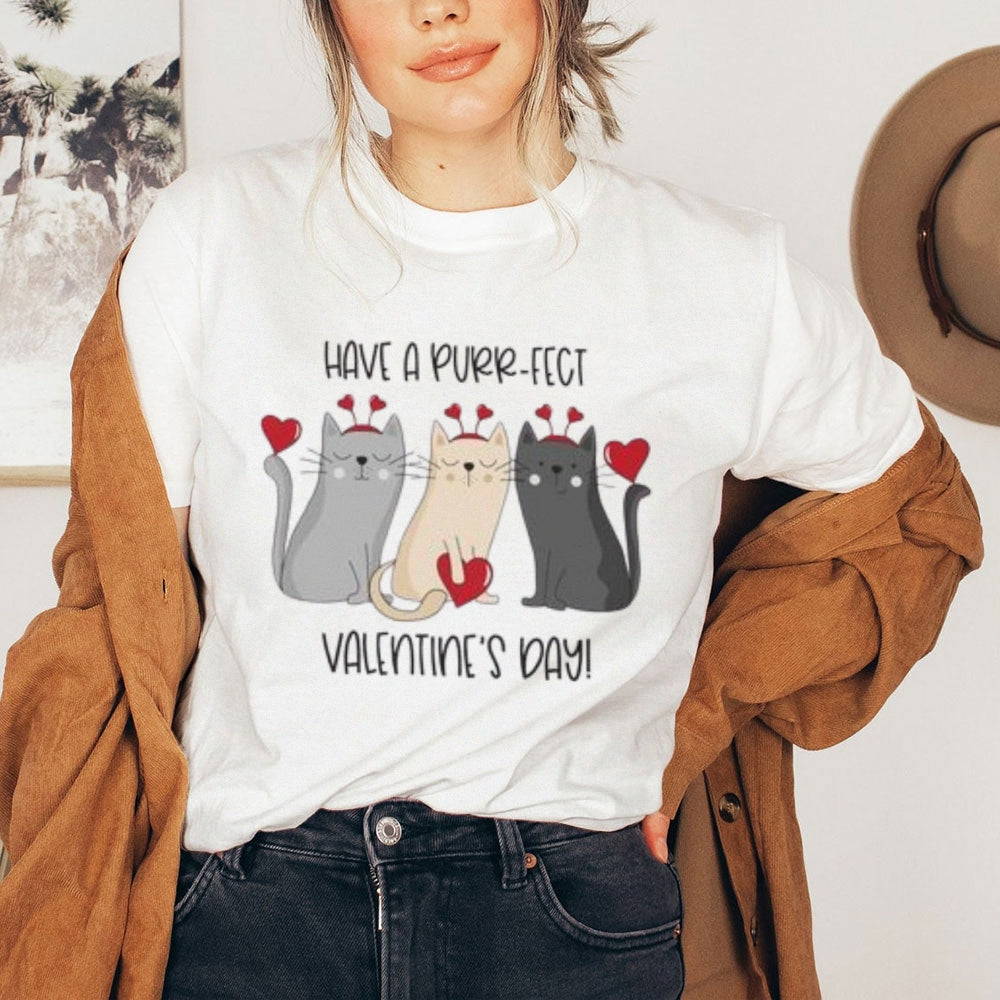 Women My Cat Is My Valentine's Day Print Graphic T-shirt