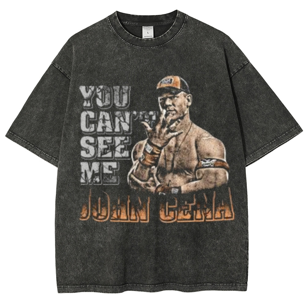 Unisex Vintage You Can't See Me Graphic Short Sleeve Washed T-shirt