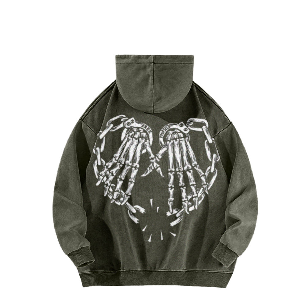 Mens Vintage Skeleton Heart Hand Graphic Hoodies