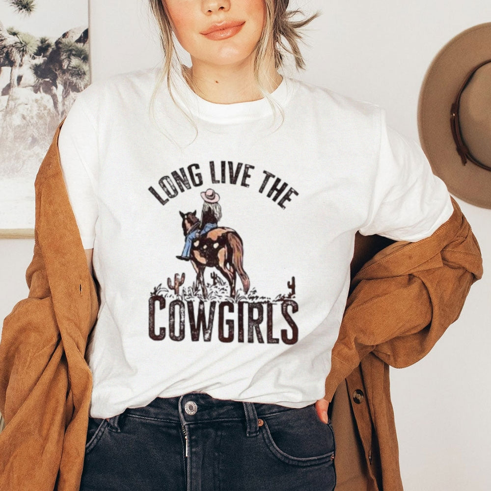 Women Long Live The Cowgirl Print Graphic T-shirt