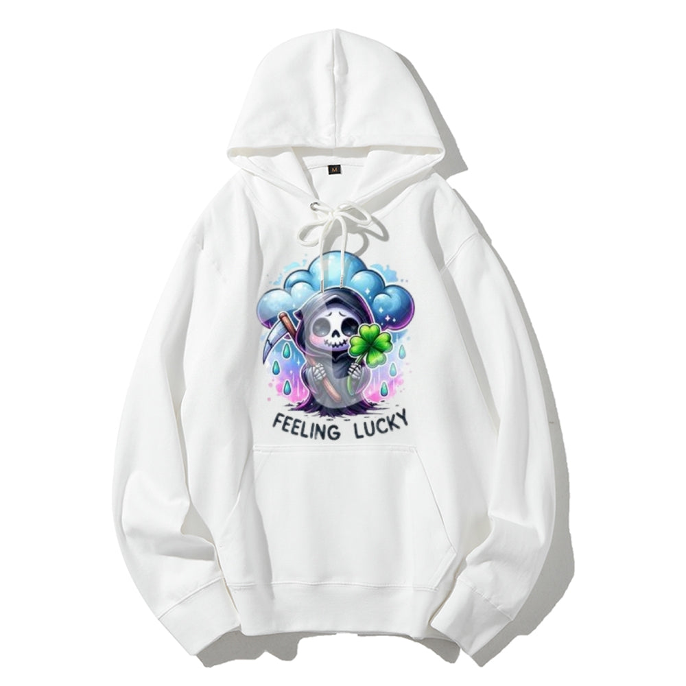 Women Cute Feeling Lucky Skeleton Graphic Hoodies