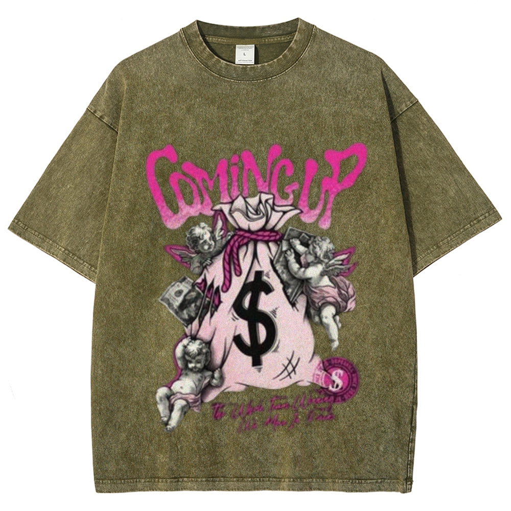 Women Washed Vintage Money Graphic T-shirt