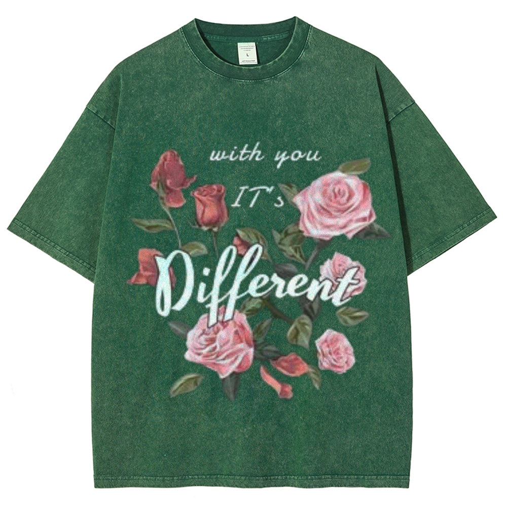 Women Washed Vintage Different You Graphic Tee