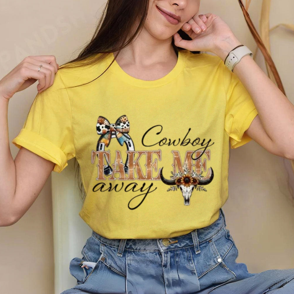 Women Cowboy Take Me Away Print Graphic T-shirt