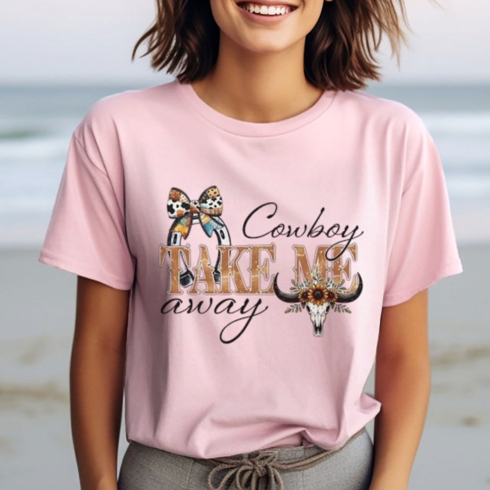 Women Cowboy Take Me Away Print Graphic T-shirt