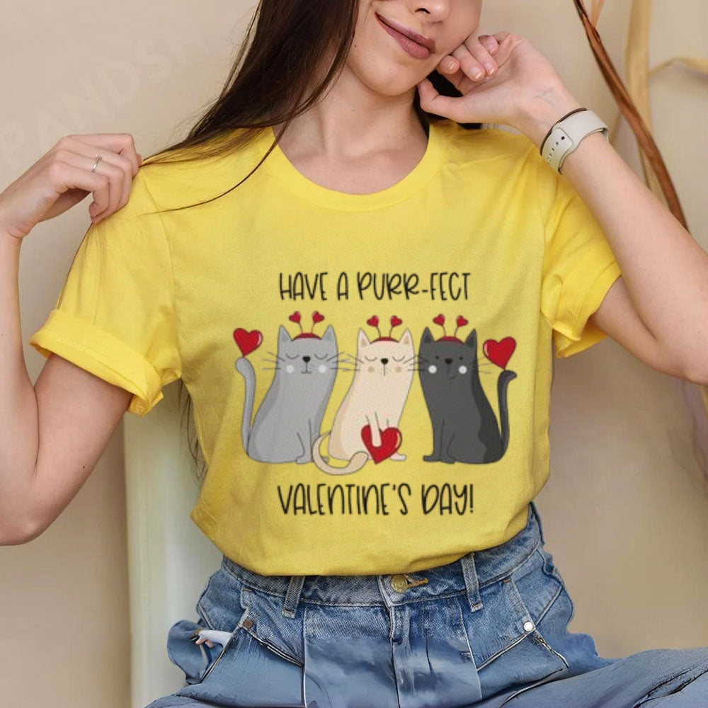 Women My Cat Is My Valentine's Day Print Graphic T-shirt