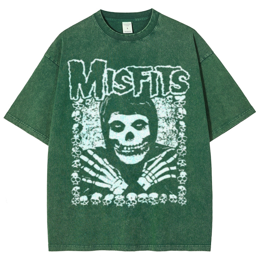 Unisex Vintage The Misfits Rock Band Print Short Sleeve Casual Graphic Washed T-shirt