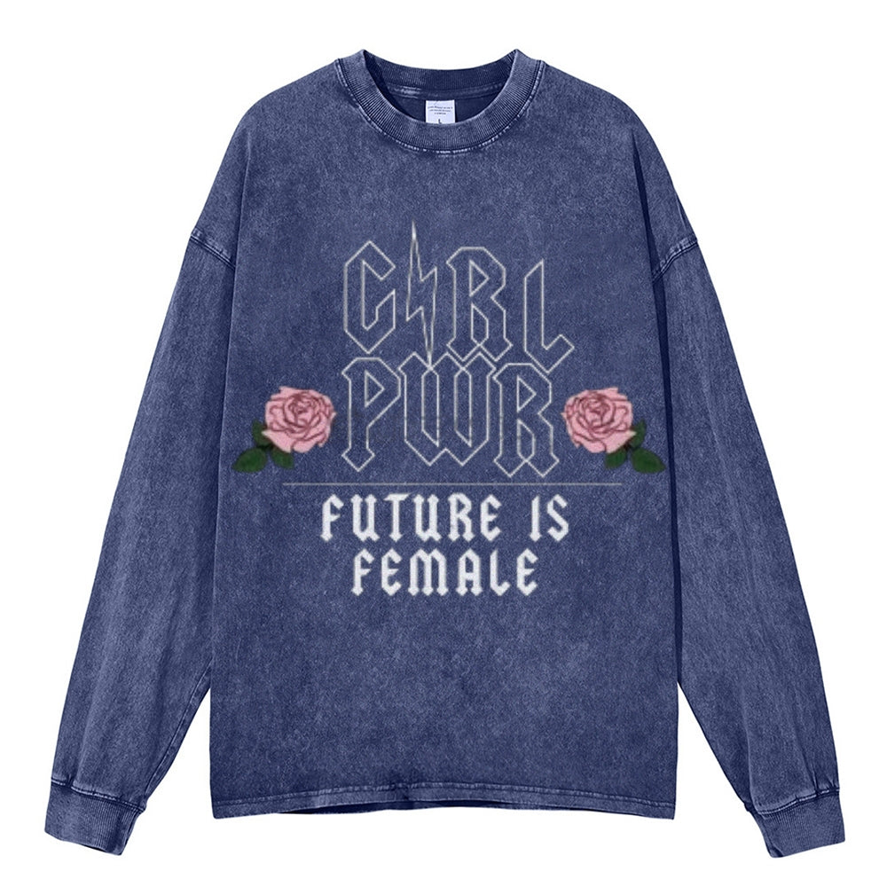 Oversized Vintage Washed Future Is Female Graphic Sweatshirt